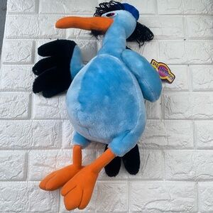 Vintage Kuddle Me blue crane stork bird plush toy  with hat and hair NWT 90s 80s